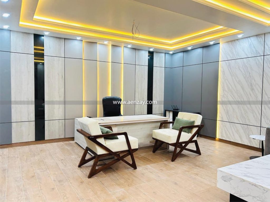 Modern corporate office interior design – executive room with sleek desk
