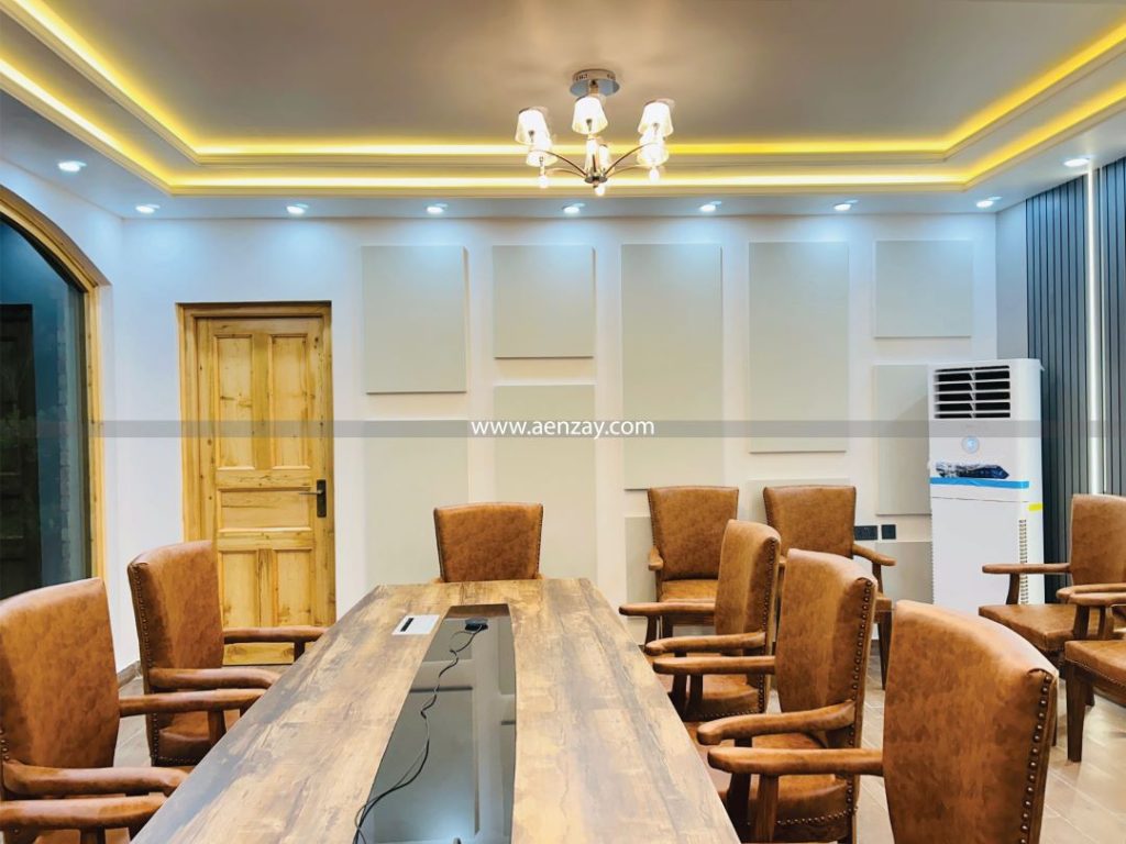 Minimalist board room interior design in a corporate office setting