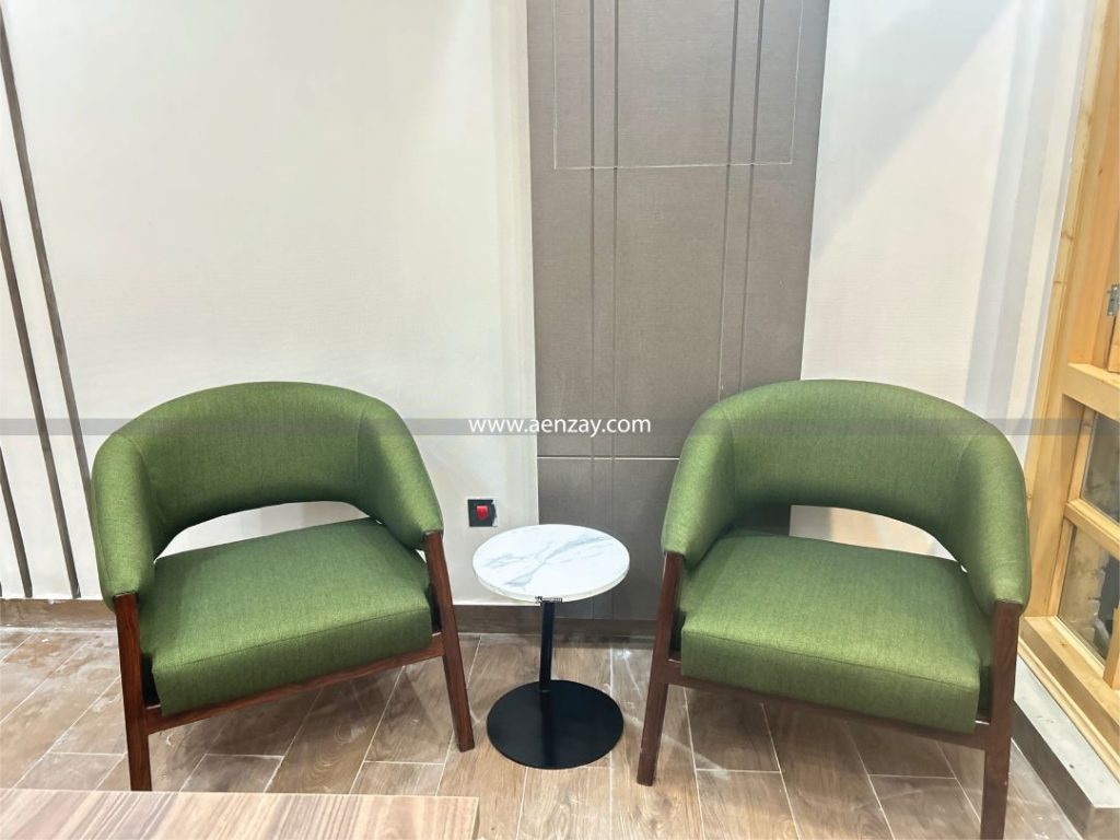 Executive office desk and chairs in modern corporate interior design